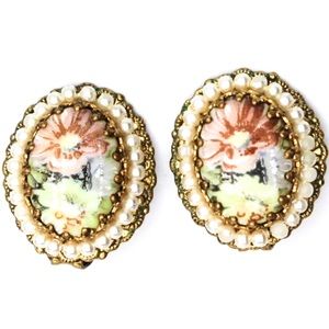 West Germany Vintage Jewelry Floral Clip Earrings